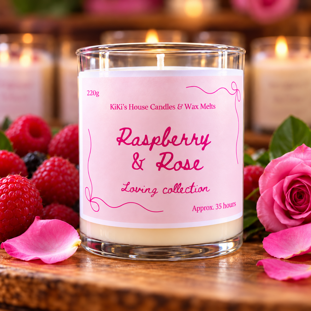 Raspberry & Rose botanical soy candle, 220g