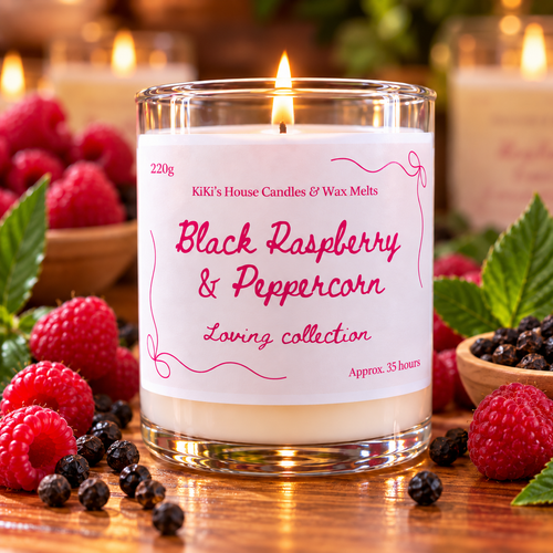 Black Raspberry & Peppercorn Soy Candle, 220g, approximate burn time 35 hours
