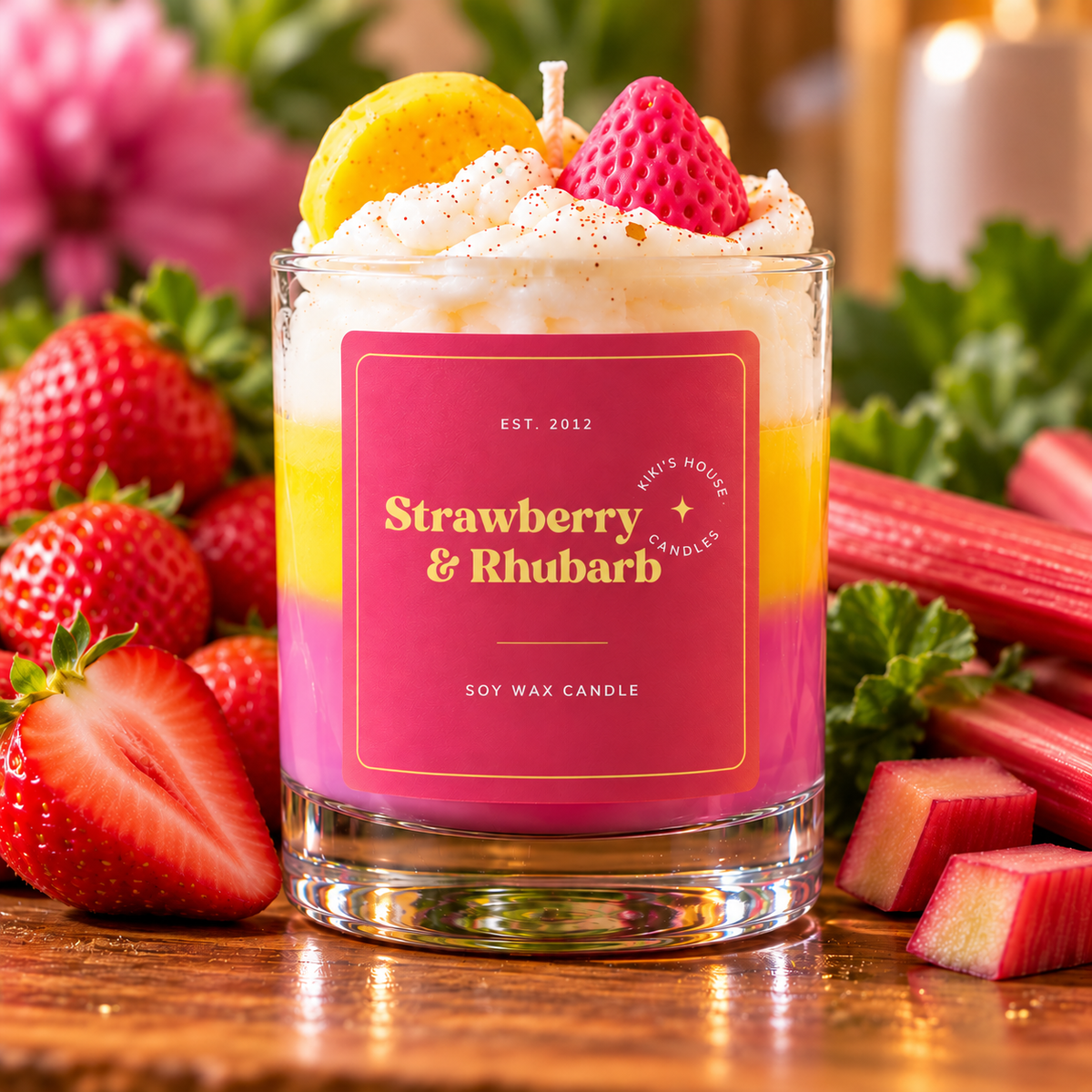 Strawberry & Rhubarb whipped soy candle by KiKi's House