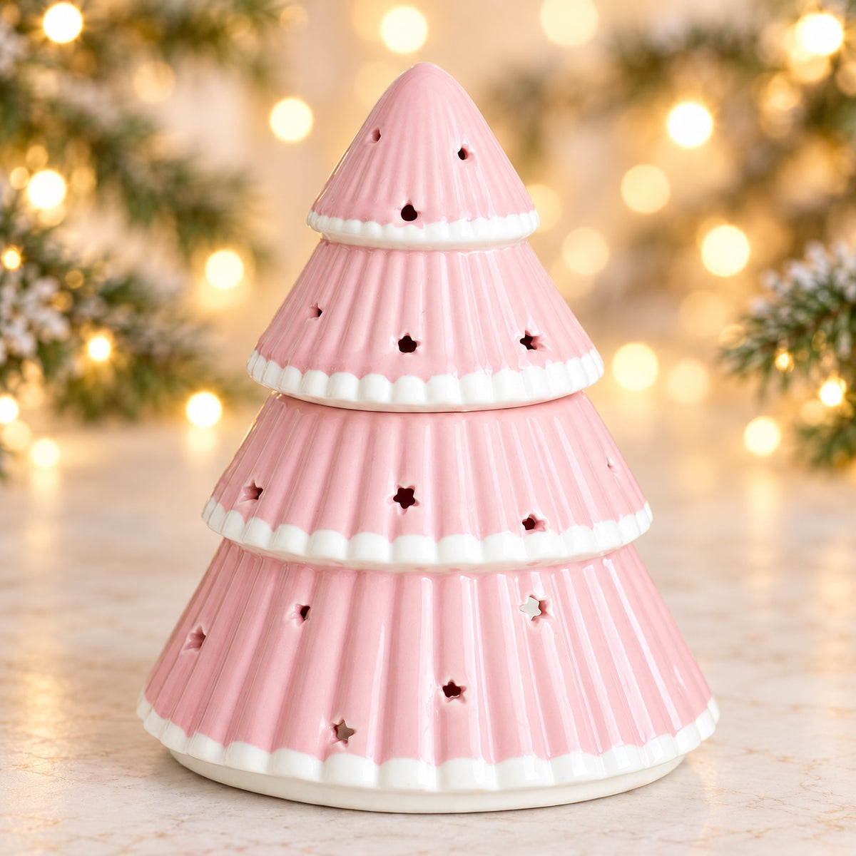 Pink Christmas tree wax melter assembled