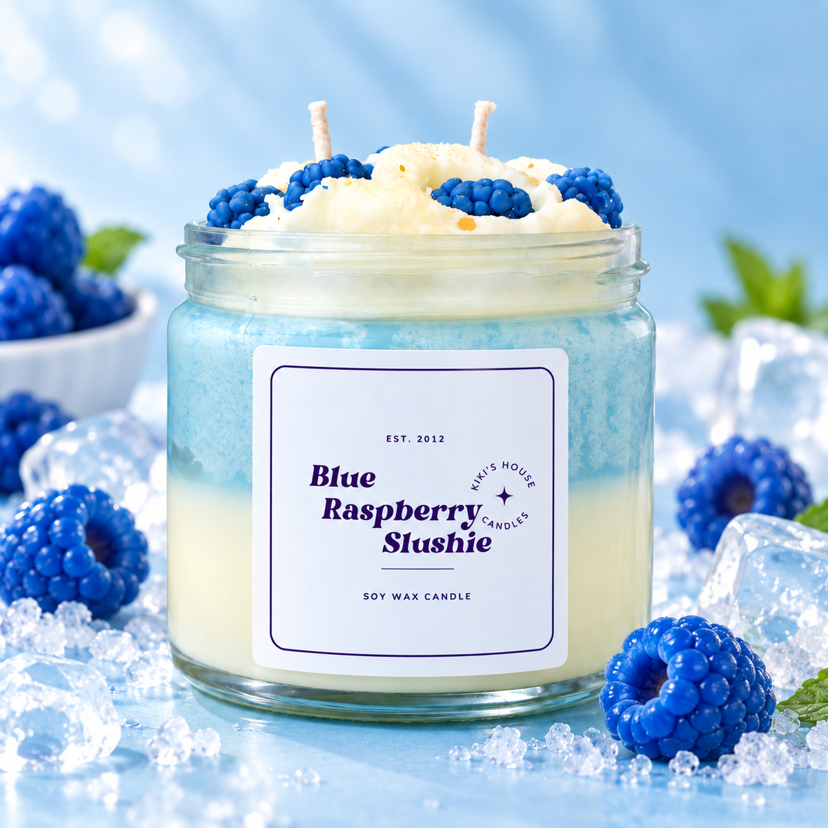 Blue Raspberry Slushie whipped jar soy candle by KiKi's House